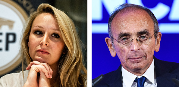 Marion Marechal et Éric Zemmour.  (Photo : JEFF PACHOUD,BERTRAND GUAY/AFP via Getty Images)