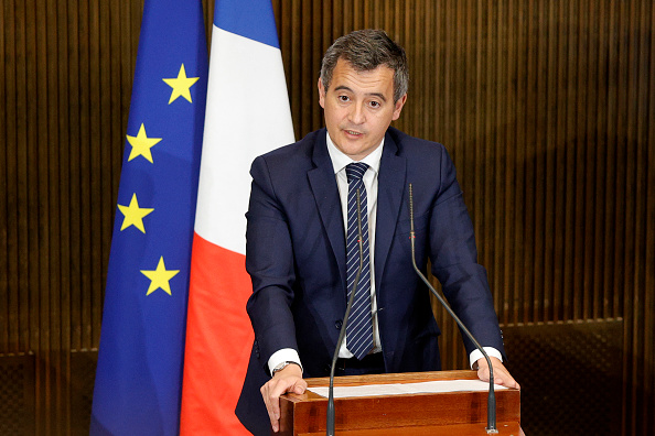 Le mininistre de l'Intérieur Gérald Darmanin lors de son discours au forum de l'islam de France. (Photo : GEOFFROY VAN DER HASSELT/AFP via Getty Images)