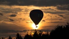 Une montgolfière se pose sur une route en forêt de Compiègne, bloquant la départementale