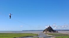 Vidéo – Le funambule Nathan Paulin bat le record du monde de distance au Mont Saint-Michel