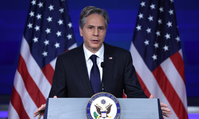 Le secrétaire d'État américain Antony Blinken parle de la Chine à l'université George Washington à Washington, le 26 mai 2022. (Alex Wong/Getty Images)