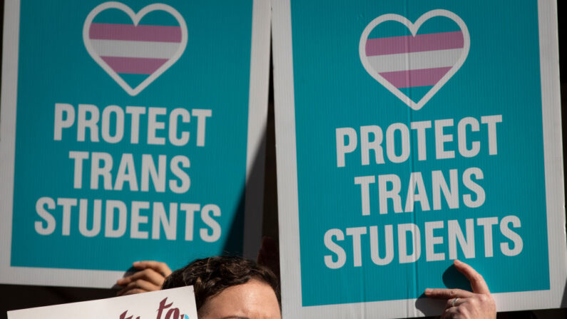 Militants LGBT sur les marches de l'hôtel de ville de New York, le 24 octobre 2018 (Photo par Drew Angerer/Getty Images)