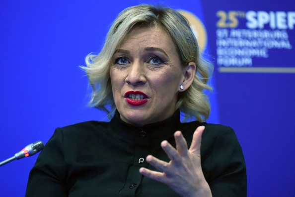 La porte-parole du ministère russe des Affaires étrangères, Maria Zakharova, assiste au Forum économique international de Saint-Pétersbourg (SPIEF) à Saint-Pétersbourg, le 16 juin 2022. (Photo : OLGA MALTSEVA/AFP via Getty Images)