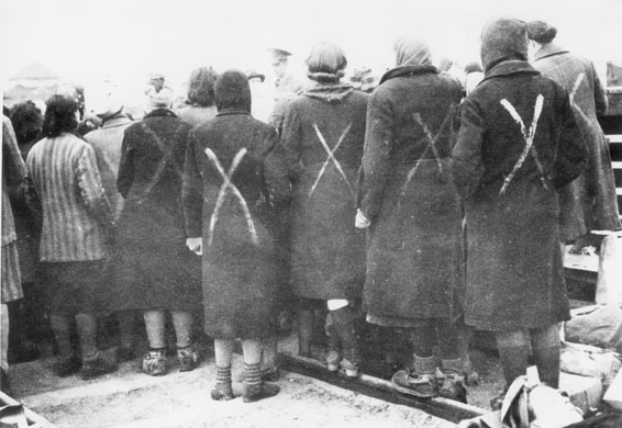 Prisonnières du camp de Ravensbrück en attente d'être évacuées par la Croix-Rouge suédoise. (Domaine public)