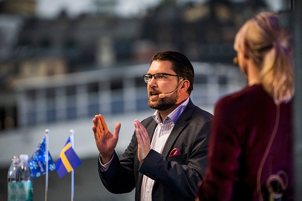 Le chef des démocrates suédois Jimmie Akesson lors d'un rassemblement électoral le 10 septembre 2022 à Stockholm, avant les élections générales du 11 septembre 2022. Photo de Jonathan NACKSTRAND / AFP via Getty Images.