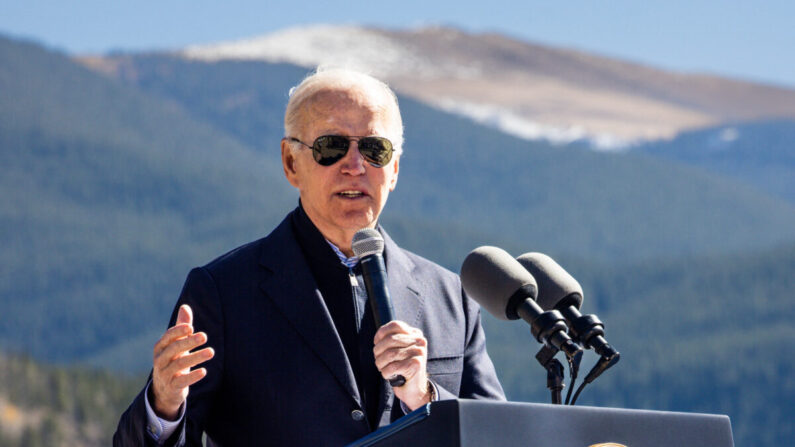 Discours de Joe Biden avant de désigner Camp Hale comme monument national à Red Cliff, dans le Colorado, le 12 octobre 2022. (Michael Ciaglo/Getty Images)