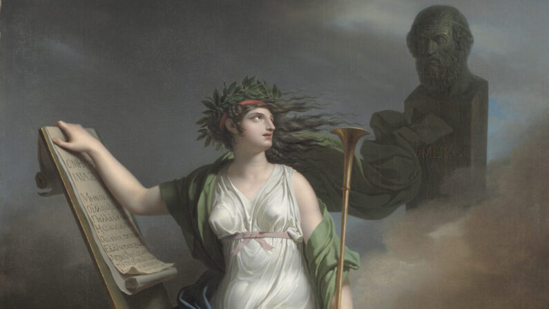 Vue recadrée de "Calliope, muse de la Poésie épique", 1798, par Charles Meynier. (Domaine public)