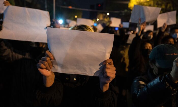 Manifestation contre la politique zéro Covid à Pékin, le 27 novembre 2022. (Kevin Frayer/Getty Images)