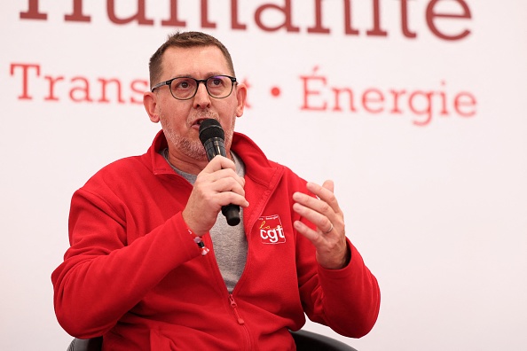 Sébastien Menesplier, secrétaire général de la Fédération CGT des mines et de l'énergie (FNME-CGT) en septembre 2022. (Photo THOMAS SAMSON/AFP via Getty Images)