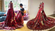 Une robe rouge étonnante, fabriquée par 370 artisans dans 50 pays pendant 13 ans, raconte l’histoire des femmes