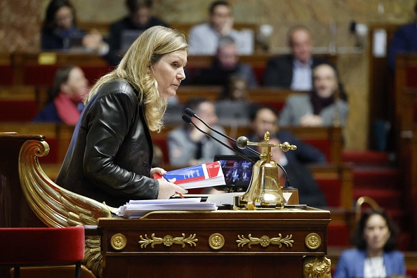 La présidente de l'Assemblée nationale française Yaël Braun-Pivet au débat du projet de loi sur la réforme du système de retraite à l'Assemblée nationale à Paris. (LUDOVIC MARIN/AFP via Getty Images)