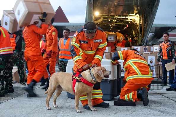 Les membres du personnel chargent l'aide de Jakarta (Indonésie) destinée aux personnes touchées par le tremblement de terre de magnitude 7,8 qui a frappé la Turquie et la Syrie. (Photo : AZWAR IPANK/AFP via Getty Images)