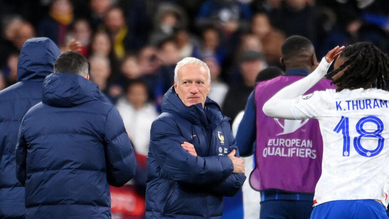 Didier Deschamps sélectionneur de l’équipe de France. En un match probant, il a éteint toutes les interrogations sur sa prolongation jusqu'en 2026. (Photo by FRANCK FIFE/AFP via Getty Images)