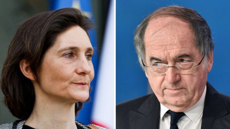 La ministre des Sports Amélie Oudea-Castera (G) à Paris, et le président de la Fédération française de football (FFF) Noel Le Graet à Paris. (Photo LUDOVIC MARIN,ALAIN JOCARD/AFP via Getty Images)