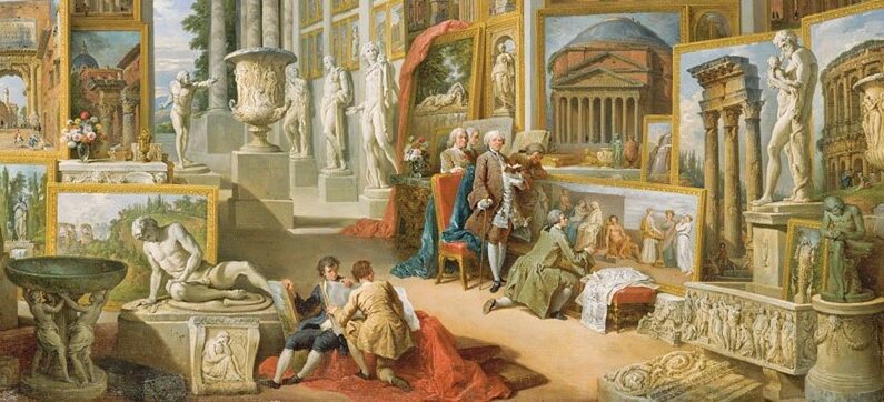 La Légende des siècles de Victor Hugo remonte aux origines de l'humanité. « Intérieur d'une pinacothèque imaginaire avec des vues de la Rome antique », 1757, par Giovanni Paolo Panini. Musée d'art métropolitain. (Domaine public)