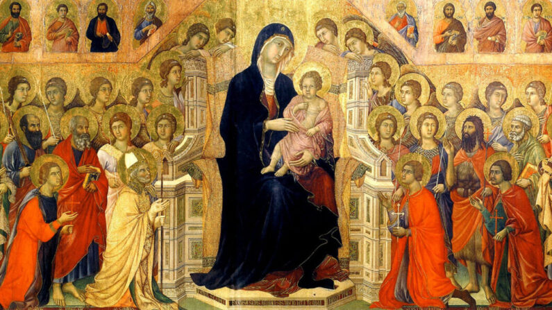 Fragment central de la Maesta, 1308-1311, par Duccio di Buoninsegna. Musée de Sienne - Museo dell'Opera metropolitana del Duomo, Italie (archives publiques)