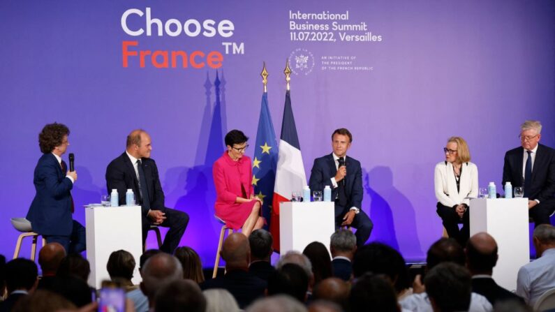 Le Président Emmanuel Macron lors de la 5e édition du Sommet des affaires « Choose France » à Versailles le 11 juillet 2022. (Photo Ludovic MARIN / POOL / AFP)