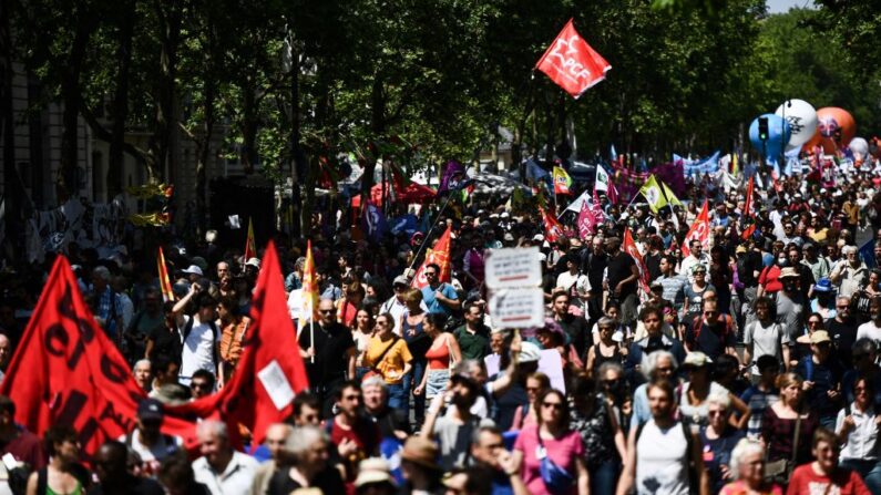 14e journée d'action après que le gouvernement a fait passer sa réforme des retraites au Parlement sans vote, en utilisant l'article 49.3 de la Constitution, à Paris le 6 juin 2023. (Photo CHRISTOPHE ARCHAMBAULT/AFP via Getty Images)