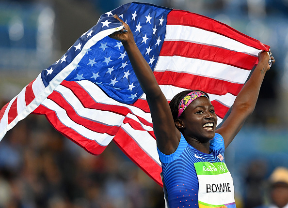 Tori Bowie à la finale du 100 m féminin lors de la huitième journée des Jeux olympiques de Rio 2016, au Brésil. (Quinn Rooney/Getty Images)