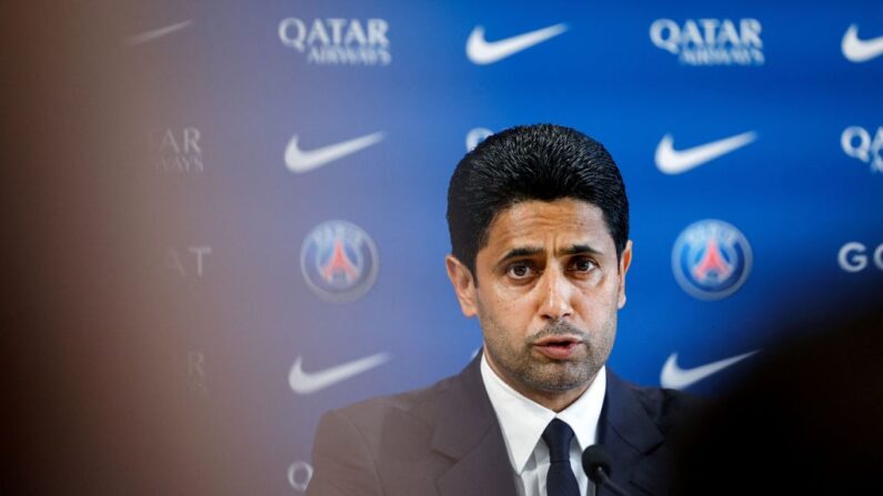 Le président Nasser Al-Khelaïfi. (Photo by VALERY HACHE/AFP via Getty Images)