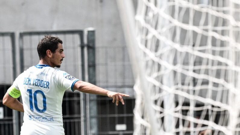 Wissam Ben Yedder célèbre le deuxième but de l'AS Monaco contre Clermont Foot 63, le 13 août 2023. (Photo : JEFF PACHOUD/AFP via Getty Images)