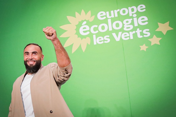 Le rappeur Médine a été invité à débattre sur la culture lors des journées d'été d'EELV au Havre, le 24 août 2023. (Photo LOU BENOIST/AFP via Getty Images)