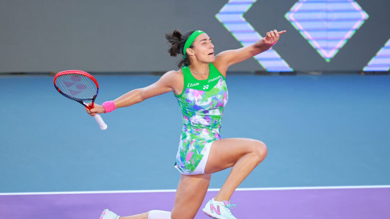 Caroline Garcia célèbre sa victoire contre Victoria Azarenka lors de la septième journée du Guadalajara Open Akron 2023, le 21 septembre 2023 à Zapopan, Mexique. (Photo : Hector Vivas/Getty Images)