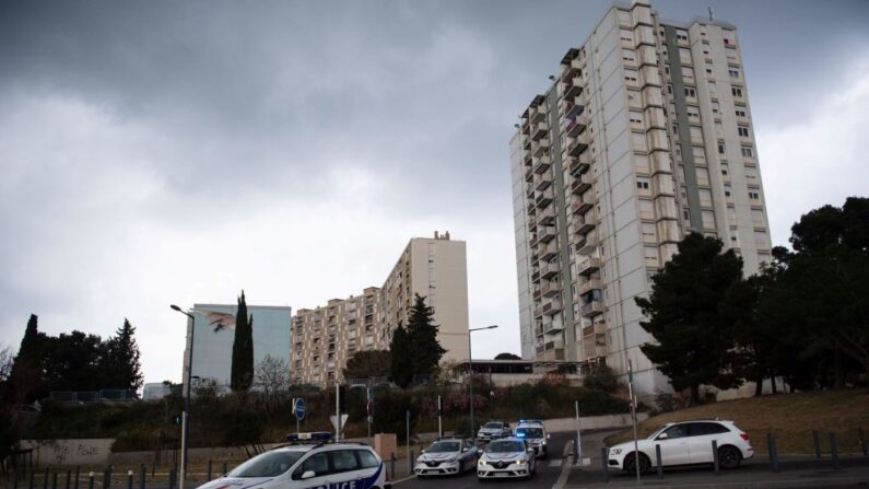 Descente de police anti-drogue à la "Cité des Oliviers", dans les quartiers nord de Marseille, le 25 mars 2020. (Crédit photo  CLEMENT MAHOUDEAU/AFP via Getty Images)