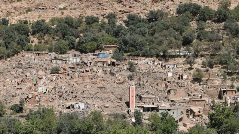 Le village de Tikht, au Maroc, entièrement détruit par le séisme, le 10 septembre 2023. (Photo: FETHI BELAID/AFP via Getty Images)