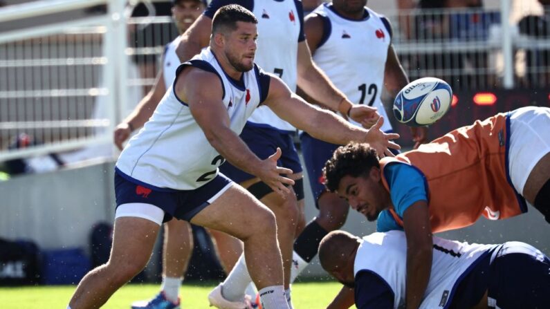 Le talonneur Julien Marchand à une séance d'entraînement au Stade du Parc à Rueil-Malamaison, près de Paris, le 04 septembre 2023, avant la Coupe du monde de rugby 2023 en France. (Photo : ANNE-CHRISTINE POUJOULAT/AFP via Getty Images)