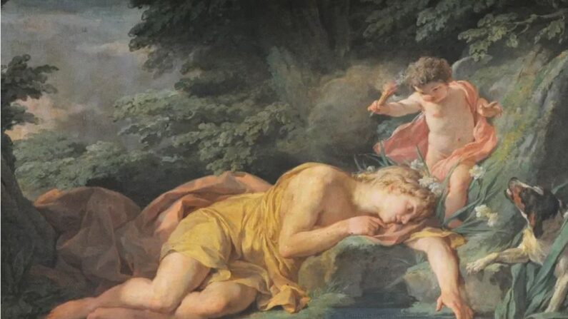 "Narcisse changé en fleur", 1771, par Nicolas-Bernard Lépicié. Huile sur toile. Château de Versailles, France. (Domaine public)