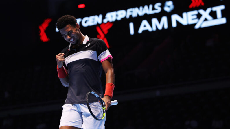 Arthur Fils célèbre sa victoire sur Dominic Stricker dans le troisième match du tournoi Next Gen ATP Finals le 30 novembre 2023, en Arabie Saoudite. (Photo : Adam Pretty/Getty Images)