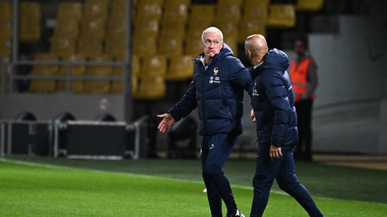 Didier Deschamps, a jugé "surprenant" que le troisième but des Bleus, pourtant valable, n'ait pas été accordé par l'arbitre du match contre la Grèce (2-2), mardi à Athènes. (Photo : ANGELOS TZORTZINIS/AFP via Getty Images)