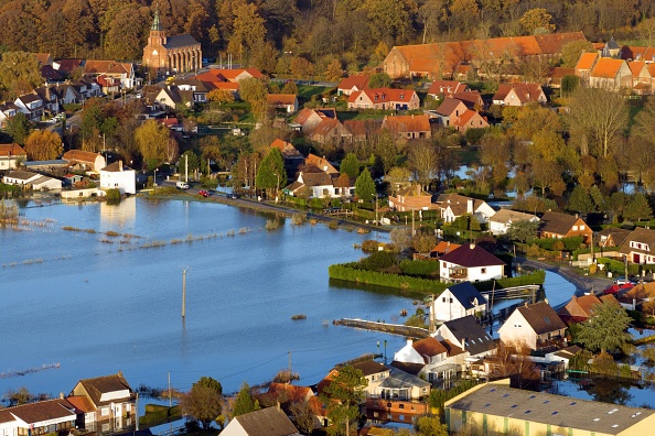 Des inondations massives dans le Pas-de-Calais, le 17 novembre 2023. (Photo ANTHONY BRZESKI/AFP via Getty Images)