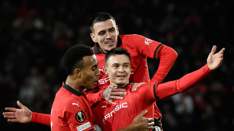 Réduit à dix dès la première période, Rennes a réussi à forcer son destin et battre le Panathinaïkos. (Photo : LOIC VENANCE/AFP via Getty Images)