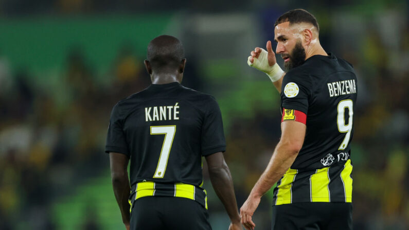 Le club saoudien d'Al Ittihad a battu Auckland à Buraydah, grâce notamment à des buts des Français N'Golo Kanté et Karim Benzema. (Photo : Yasser Bakhsh/Getty Images)