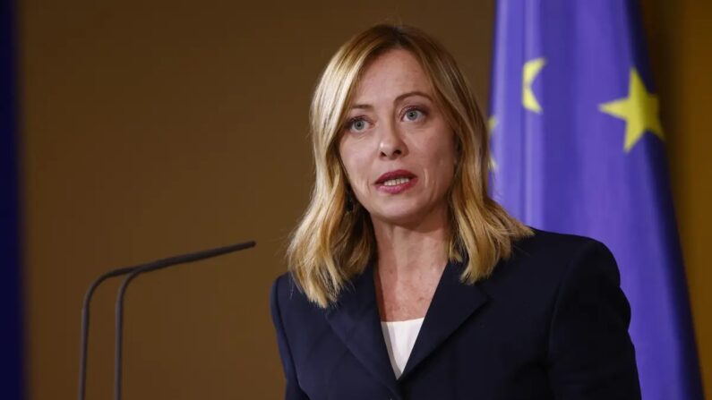 La Première ministre italienne Giorgia Meloni participe à une conférence de presse à la Chancellerie à Berlin, le 22 novembre 2023. (Michele Tantussi/Getty Images)