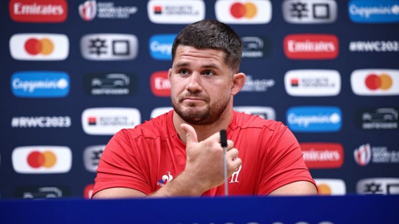 Le talonneur international Julien Marchand, éloigné des terrains depuis le match d'ouverture de la Coupe du monde, a effectué mardi son retour à l'entraînement à Toulouse. (Photo : ANNE-CHRISTINE POUJOULAT/AFP via Getty Images)