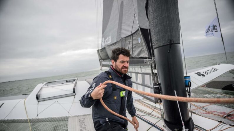 Le maxi-trimaran Actual Ultim 3, barré par Anthony Marchand, a été victime mardi d'une "collision à vitesse élevée" dans les Quarantièmes rugissants, au large du Cap de Bonne-Espérance, mais poursuit l'Ultim Challenge. (Photo : LOIC VENANCE/AFP via Getty Images)