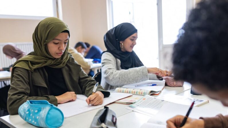 Des élèves assistent à un cours au lycée Averroès à Lille, dans le nord de la France, le 28 septembre 2023. (Photo SAMEER AL-DOUMY/AFP via Getty Images)