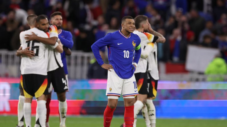 L'équipe de France a subi samedi à Lyon une défaite en forme d'avertissement contre l'Allemagne en amical (2-0), à moins de trois mois du début de l'Euro-2024. (Photo : Alexander Hassenstein/Getty Images)