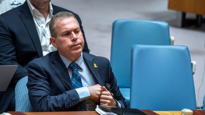 Le représentant permanent d'Israël auprès des Nations Unies, Gilad Erdan, lors d'une réunion du Conseil de sécurité des Nations Unies au siège des Nations Unies, le 22 mars 2024 à New York. (Photo Eduardo Munoz Alvarez/Getty Images)