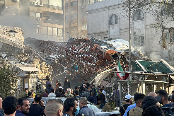 Image d'archive montrant la frappe israélienne sur le consulat iranien à Damas  en Syrie le 1er avril, faisant 16 morts.  (Photo MAHER AL MOUNES/AFP via Getty Images)