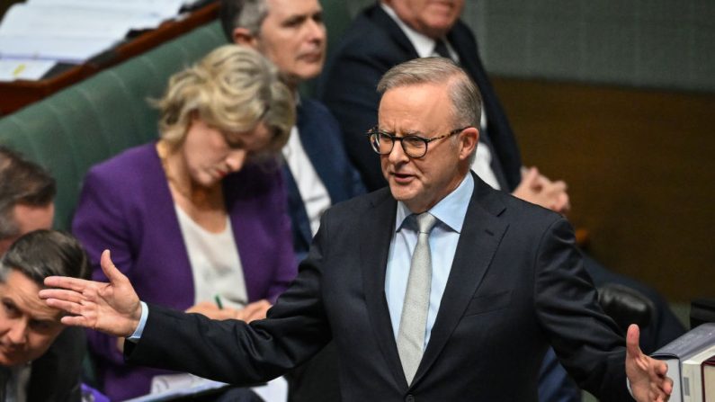 Le Premier ministre australien Anthony Albanese s'exprime pendant l'heure des questions au Parlement le 14 mai 2024 à Canberra, en Australie. (Crédit photo Tracey Nearmy/Getty Images)