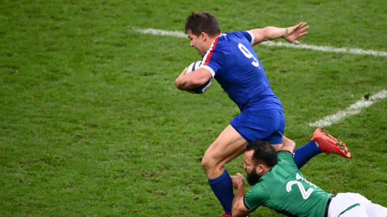 Le demi de mêlée du Leinster Jamison Gibson-Park aura droit samedi en finale de Champions Cup à une opposition de "rêve" face à son homologue de Toulouse Antoine Dupont, qu'il considère comme "le meilleur joueur mondial des dernières années". (Photo : FRANCK FIFE/AFP via Getty Images)