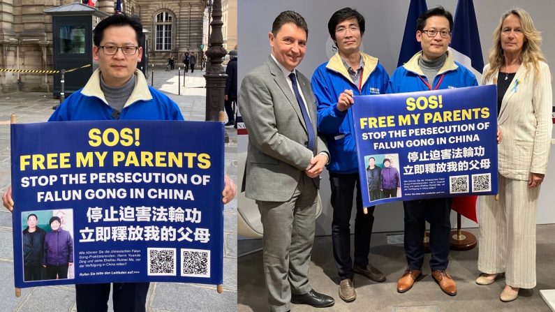 Lebin Ding était au Sénat le 6 mai 2024 lors de la visite de Xi Jinping en France. Sur la photo il est accompagné d’Olivier Cadic, sénateur représentant les Français établis hors de France, et de la députée des Hauts-de-Seine Constance Le Grip (Avec l’aimable autorisation de Lebin Ding)