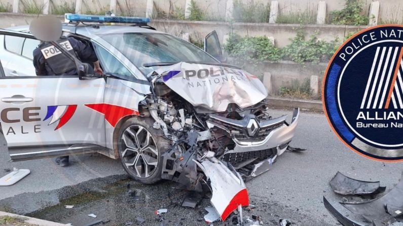 Dans sa fuite, le chauffard n’a pas pas hésité à rouler en contre sens percutant de plein fouet un équipage de police. (capture écran X Fabien Vanhemelryck)