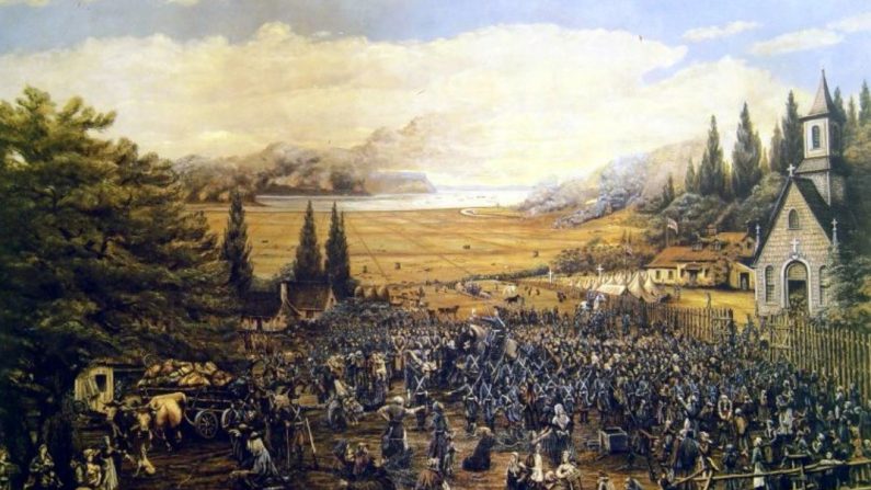 Un tableau représentant la Déportation des Acadiens à Grand-Pré, en Nouvelle-Écosse, en 1755 (Public Domain)