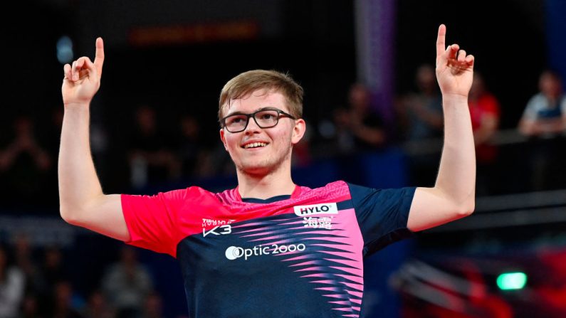 Alexis Lebrun a remporté aujourd'hui son premier titre en simple sur le circuit mondial lors du WTT Contender de Zagreb en dominant en finale 4-1 le Japonais Shunsuke Togami, 19e joueur mondial. (Photo : SYLVAIN THOMAS/AFP via Getty Images)