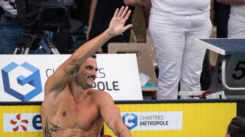 Florent Manaudou, 33 ans, cherche la détente et le plaisir. "Le jour où j'arrêterai, je pourrai arrêter tranquille, parce que j'aurai réussi à faire ce que je voulais", a-t-il déclaré jeudi. (Photo : SEBASTIEN BOZON/AFP via Getty Images)